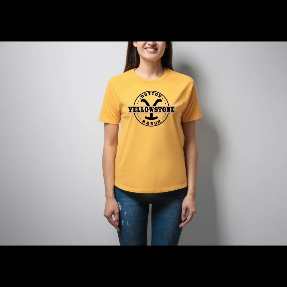 Yellowstone, Dutton Ranch mustard yellow and black cotton t-shirt
